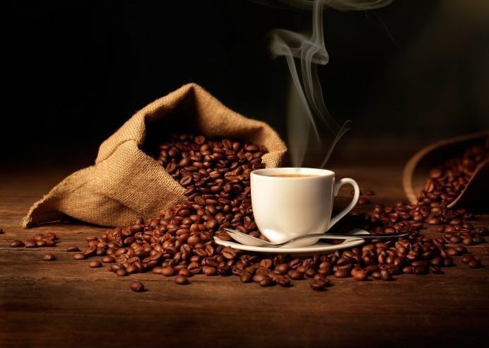 HOT COFFEE AND COFFEE BEANS